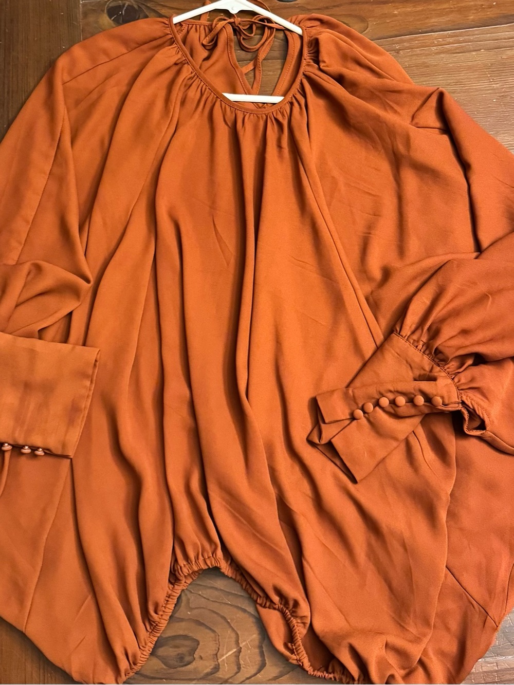 Fashion Nova Rust Orange Peasant Blouse with Button Cuffs